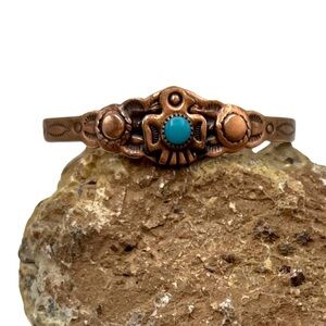 Bell Fred Harvey Style Turquoise Copper Thunderbird Childs Cuff Bracelet 5"